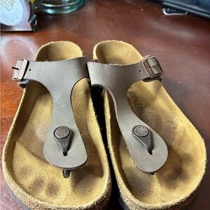 Birkenstock Womens Sandals EU35 Mocha Leather Gizeh Thong Adjustable Strap